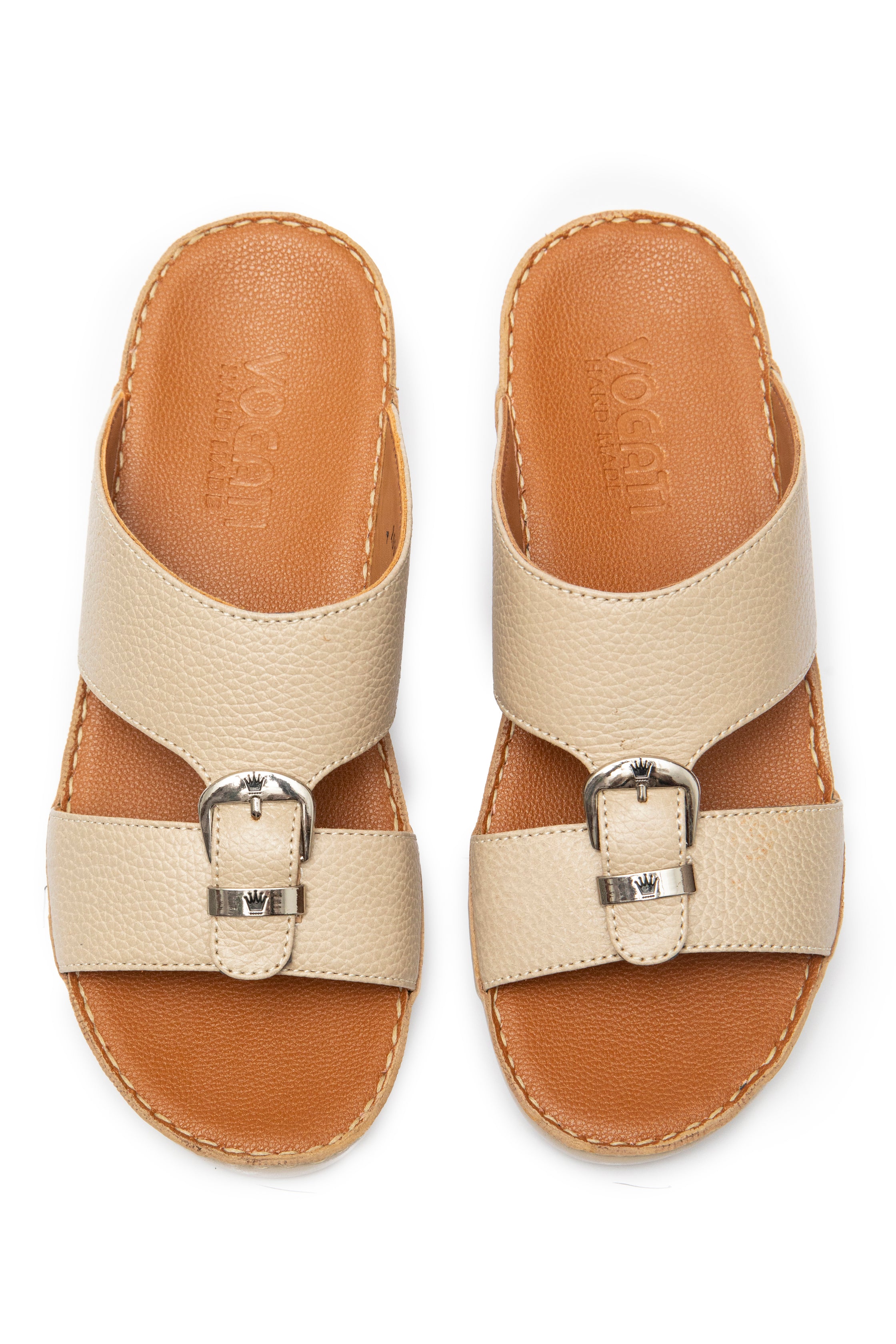 Handmade Arabic Slippers with Metal Buckle - Beigh