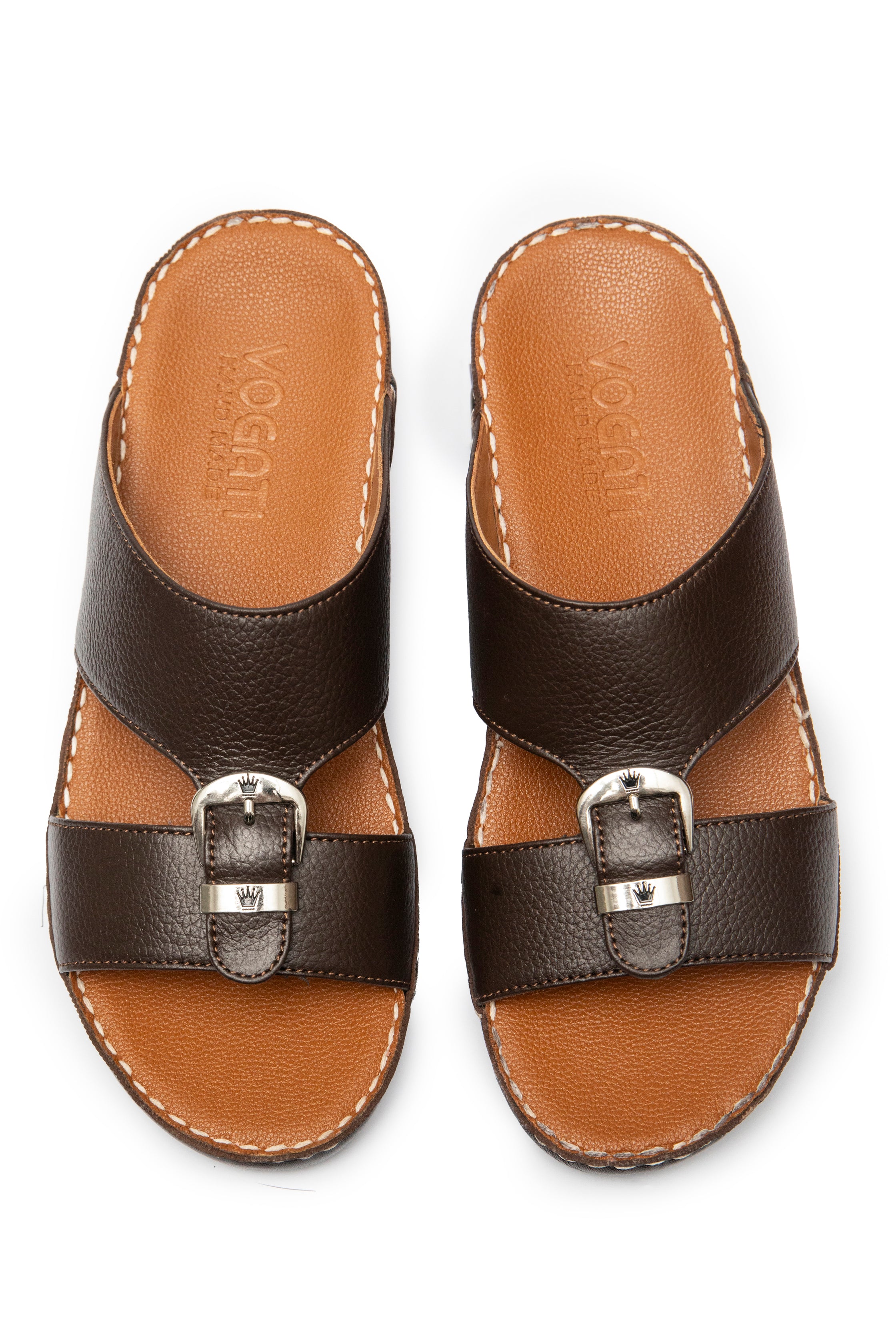 Handmade Arabic Slippers with Metal Buckle - Brown