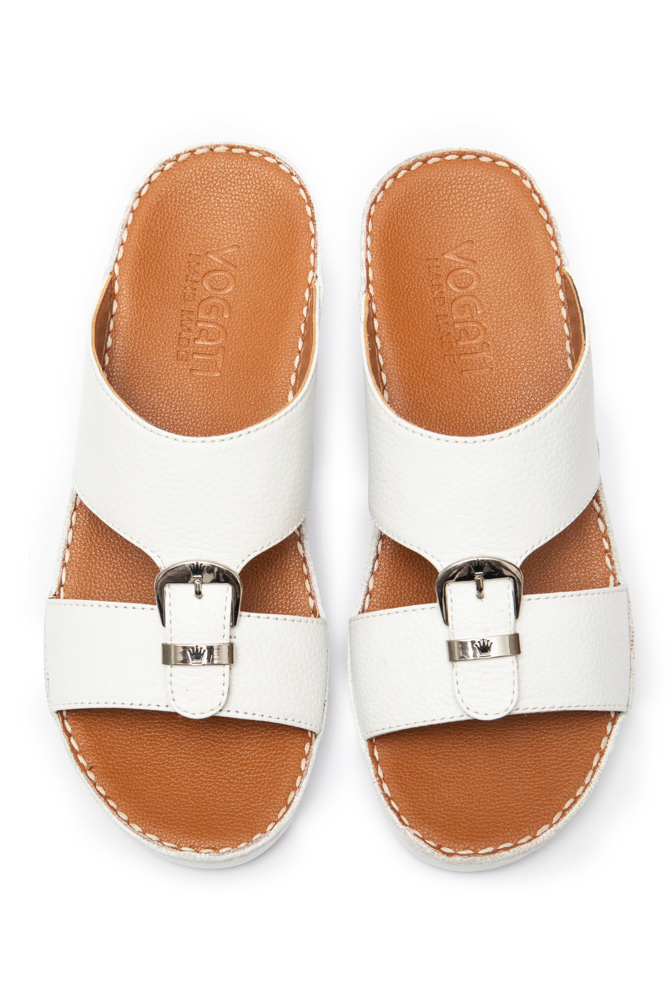 Handmade Arabic Slippers with Metal Buckle White