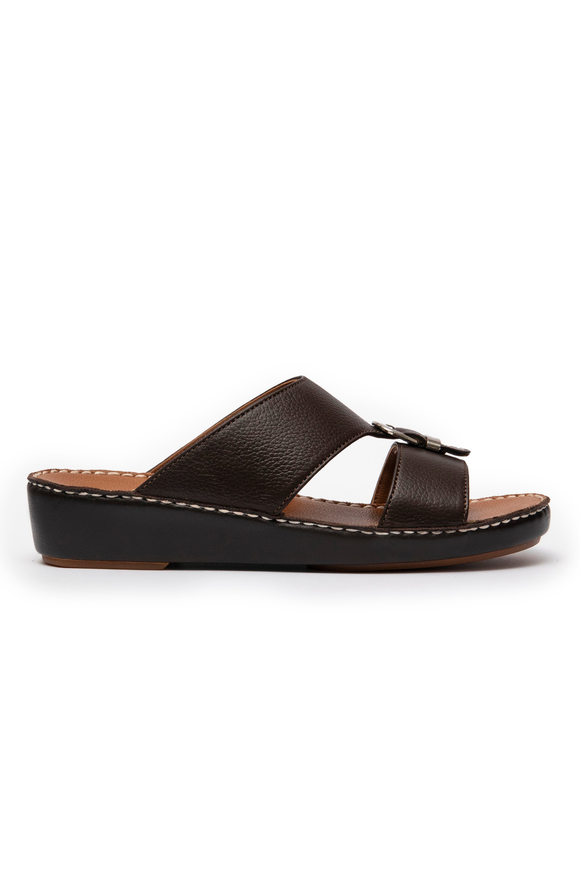 Handmade Arabic Slippers with Metal Buckle - Brown