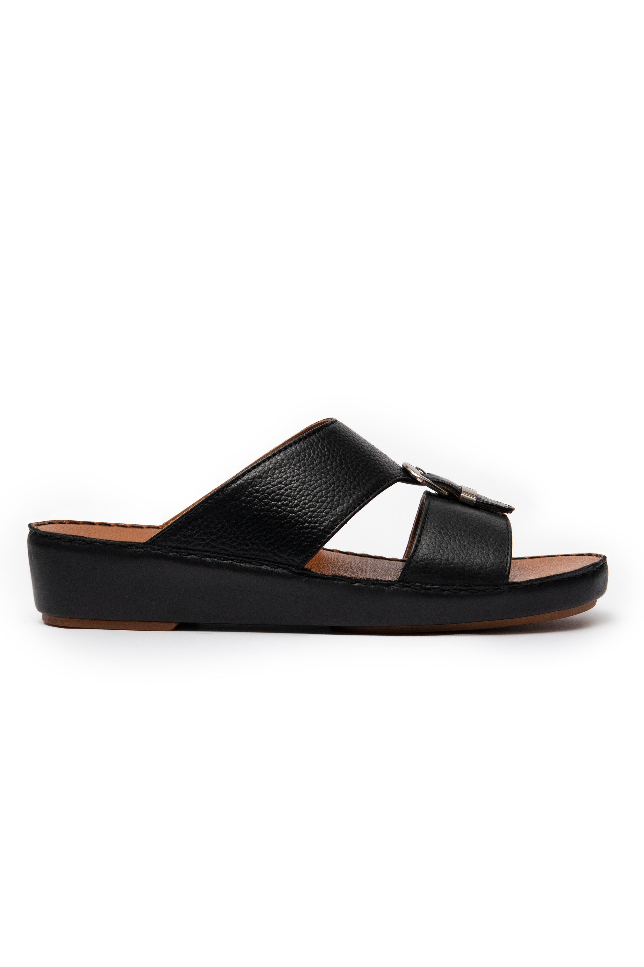 Handmade Arabic Slippers with Metal Buckle - Black